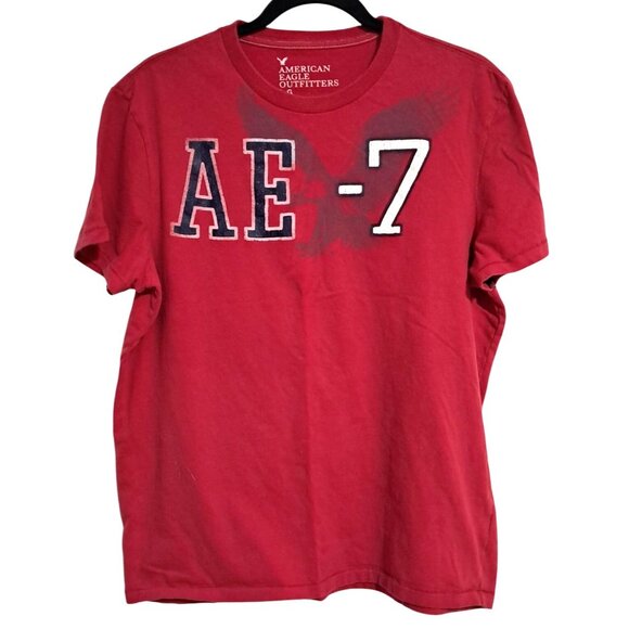 American Eagle Outfitters Red AE-7 Graphic Tee Shirt Size L/G Cotton - Picture 1 of 7